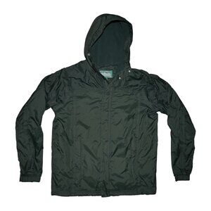 LL Bean Men's Waterproof Rain Jacket Size M Dark Green Thermal Fleece Lined EUC